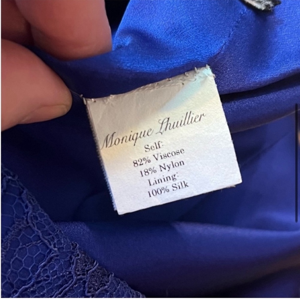 Monique Lhuillier sleeveless blue lace overlay dress size six (6) - Picture 5 of 10